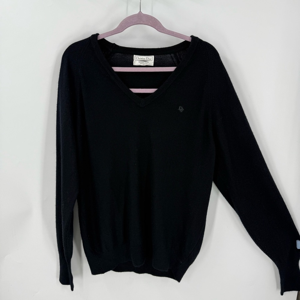 Christian Dior vintage Classic Black V-Neck Sweater large unisex